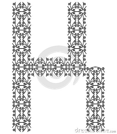 Patterned decorative letter isolated on white background. Vector Illustration